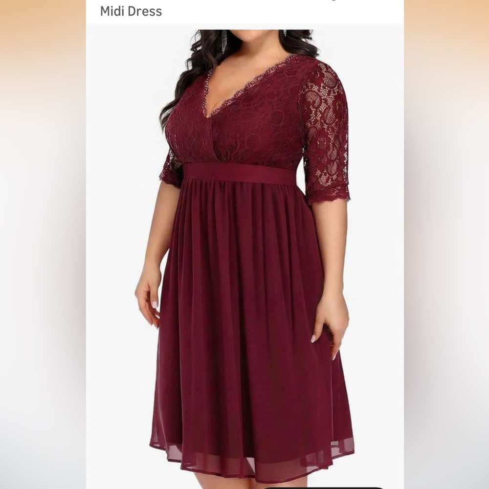 16W NWT Lace Bodice Burgundy Midi Dress